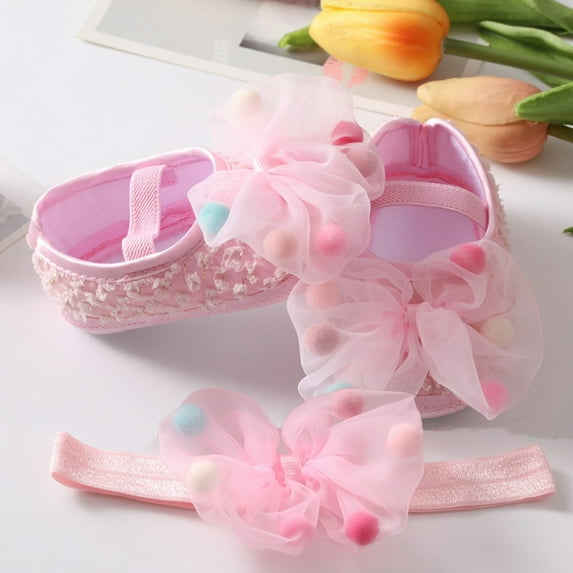 Gyratedream Infant Baby Girls Sweet Ball Soft Soled Princess Shoes with Big Lace Bowknot for 0-18M