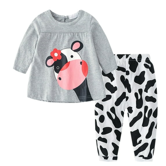 Gyratedream Infant Toddler Baby Girls Cartoon Cows Pullover Tops Pants Fall Outfits