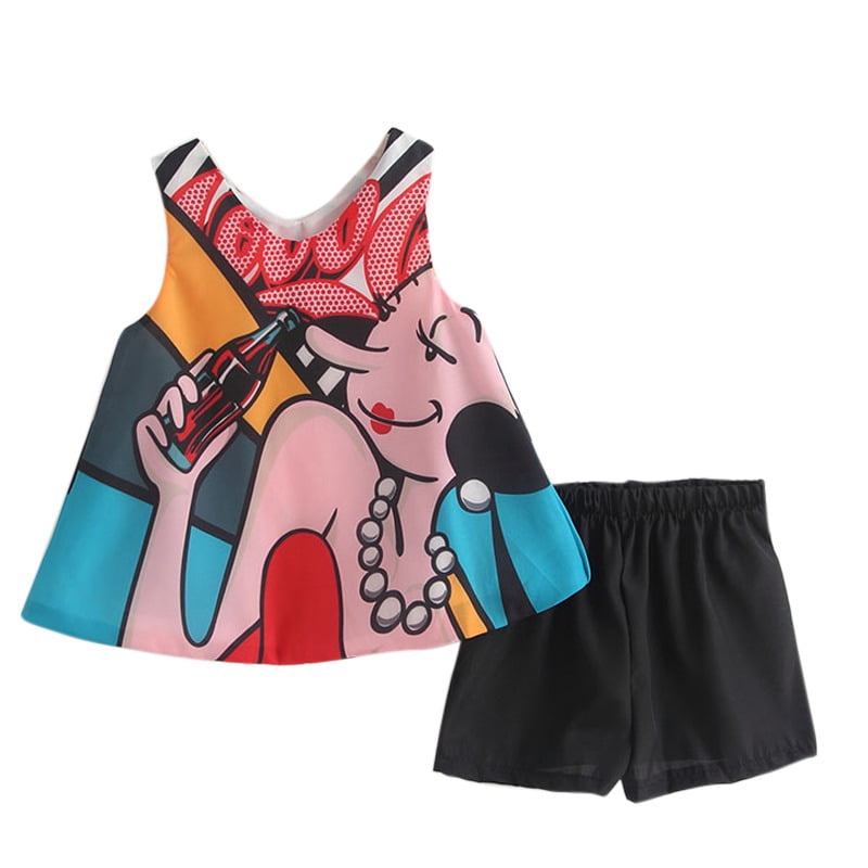 Gyratedream Kids Baby Girls Graffiti Vest Dress+Black Shorts Summer ...