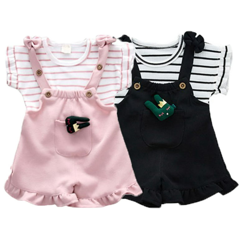 Gyratedream Newborn Baby Girl Short Sleeve T-shirt Overalls Summer Outfits  Set