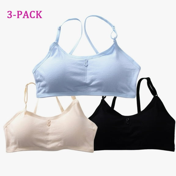 Gyratedream Pack of 3 Girls Seamless Cotton Bra Teenage Back Closure Pads Bralette with Adjustable Straps for 28-34 Size