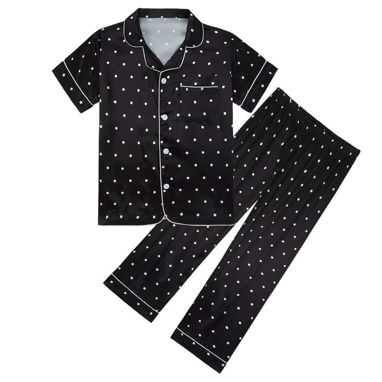 Gyratedream Pajamas Set for Kids Silk Satin Girls Boys Button-Down