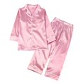 thumbnail image 1 of Gyratedream Spring Kids Children Long Sleeve Silk Pajamas Solid Color sleepwear for 3-10 Years, 1 of 11