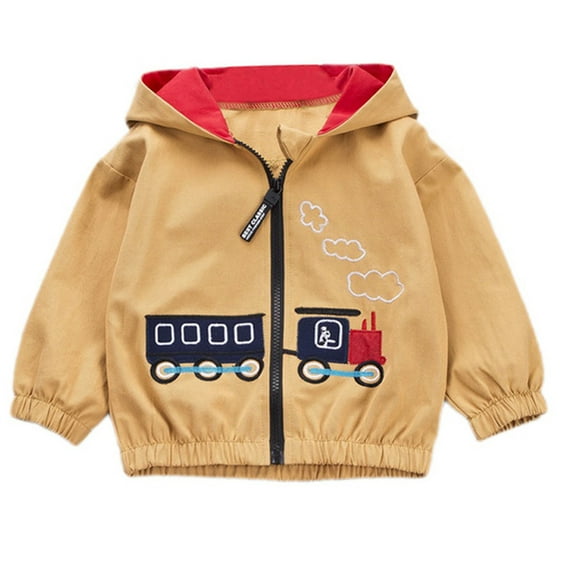 Gyratedream Spring Toddler Kids Baby Boys Cartoon Train Hooded Jacket Cotton Zipper Coat Outwear