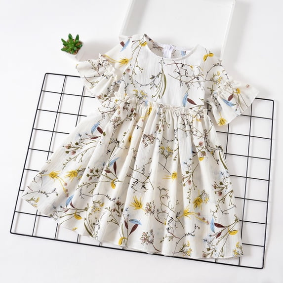 Gyratedream Summer Kids Baby Girl Flutter Sleeve Floral Princess Dress Sundress,5-6Y