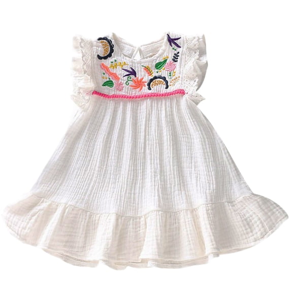 Gyratedream Summer Toddler & Baby Girls Ruffle Sleeve Ethnic Embroidery Dress