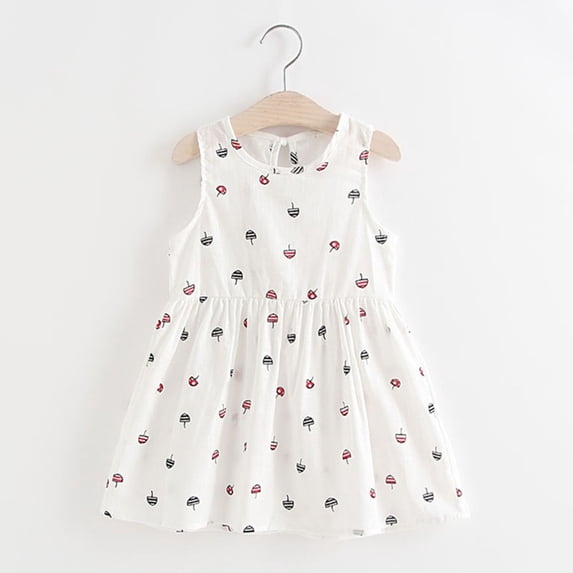 Gyratedream Summer Toddler & Baby Girls Sleeveless Mushroom Printed Dress, White