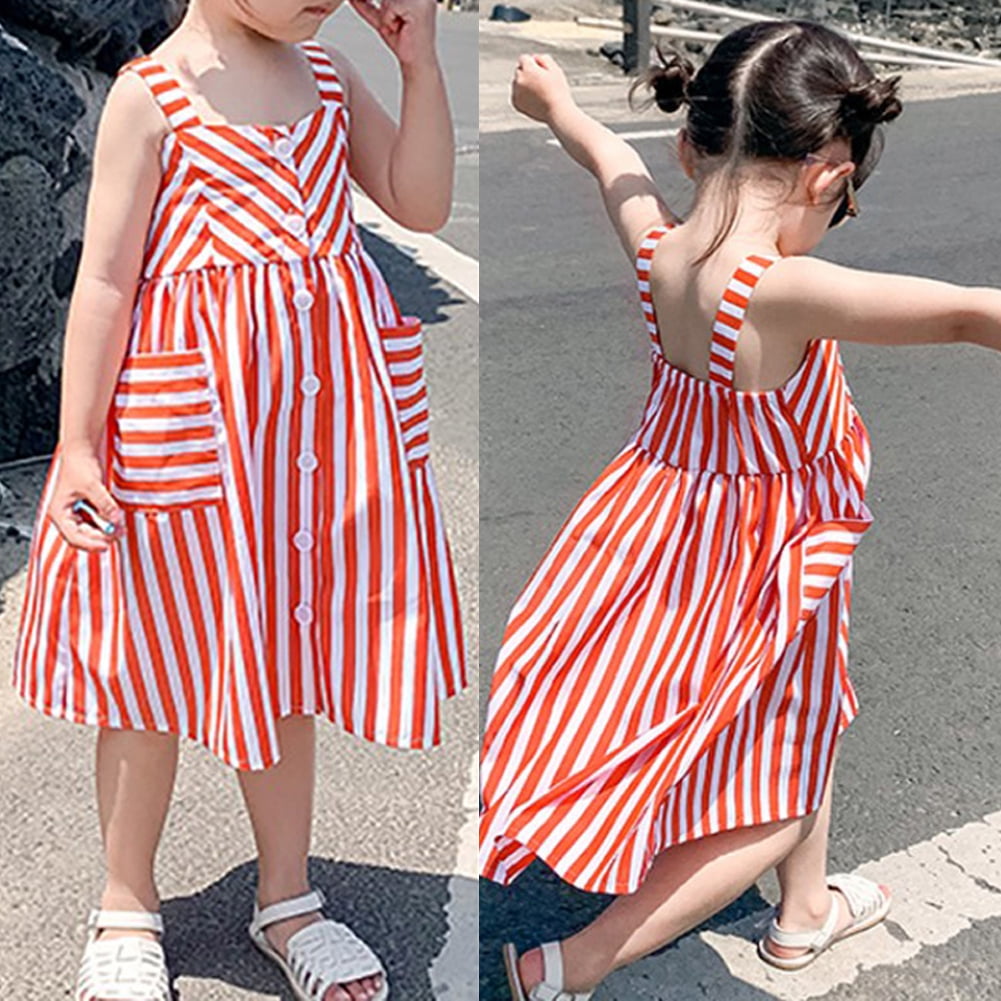 Gyratedream Summer Toddler & Little Girls Suspender Beach Dress Striped