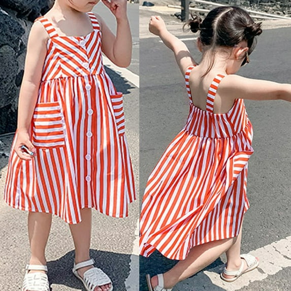 Gyratedream Summer Toddler & Little Girls Suspender Beach Dress Striped Sundress