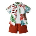 thumbnail image 1 of Gyratedream Toddler Baby Beach Graphic Outfits Lapel Collar Short Sleeve Hawaiian Print Shirt + White T-shirt Top + Elastic Waistband Shorts 3 Piece Sets Infant Kids Clothes for 3 Months-6 Years, 1 of 8