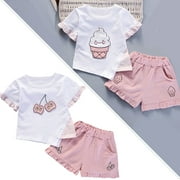Gyratedream Toddler Baby Girl Ice Cream Ruffle Tops+Shorts Summer Outfit Set,1-5Y