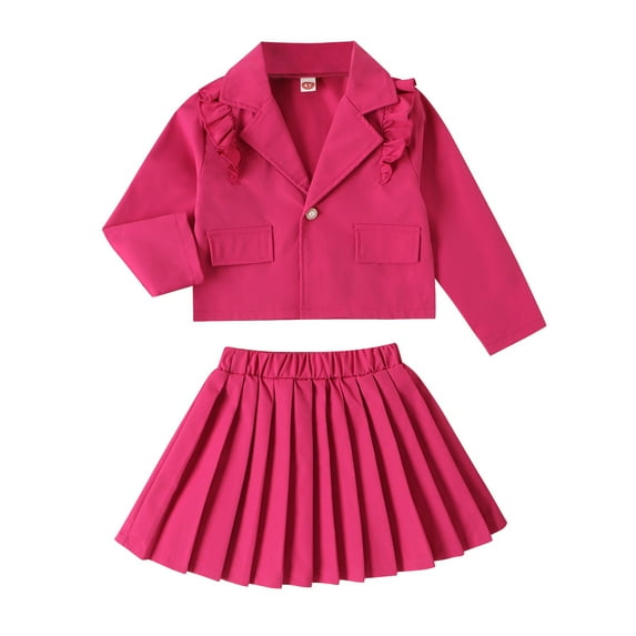 Gyratedream Toddler Baby Girl Solid Color Lapel Long Sleeve Suit Jacket Pleated Skirt Set 2 PCS Fall Clothes Outfit