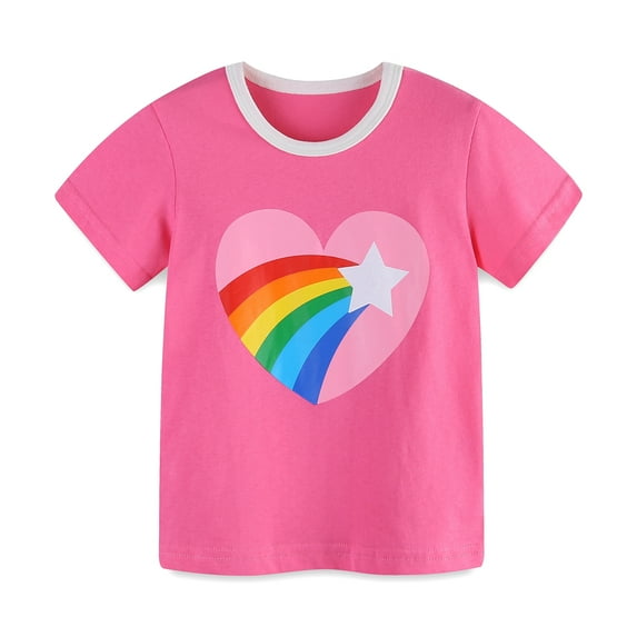 Gyratedream Toddler Baby Girl Summer Clothes Love Rainbow Print T Shirt Crew Neck Short Sleeve Cute Graphic Tees Kids Child Casual Tops for 2-6 Years