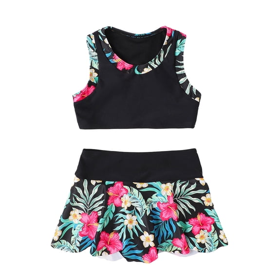 Gyratedream Toddler Baby Girls 2 Piece Bathing Suits Kids Quick Dry Hawaiian Print Criss Cross Tankini Sets with Cover Ups Beach Skirt Family Swimsuits Matching Set for 2 Years-X-Large