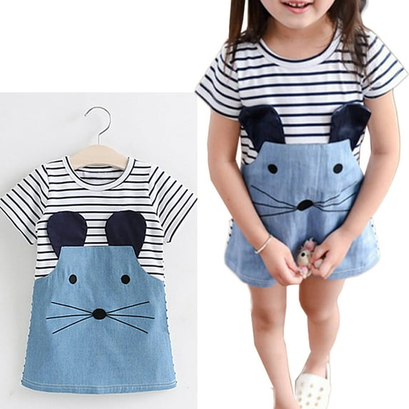 Gyratedream Toddler & Baby Girls Cartoon Mouse Striped Summer Dress