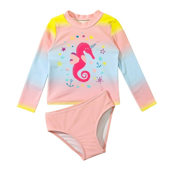 Gyratedream Toddler Baby Girls Long Sleeve Seahorse Rashguard Bikini Two Piece Bathing Suit Swimsuit