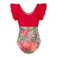 thumbnail image 1 of Gyratedream Toddler Baby Girls One Piece Swimwear Kids Quick Dry Hawaiian Print Bathing Suit Round Neck Ruffle Sleeve Swimwear Family Swimsuits Matching Set for 2 Years-X-Large, 1 of 8