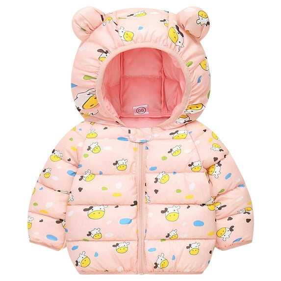Gyratedream Toddler Baby Puffer Jacket Cute Winter Warm Coat with Bear Hoods Lightweight Jackets