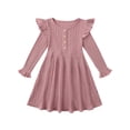 thumbnail image 1 of Gyratedream Toddler Fall Winter Long Sleeve Dress Ruffle Long Sleeve Ribbed Knit Button Down Casual Dresses 2-7 Years, 1 of 9