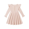 thumbnail image 1 of Gyratedream Toddler Fall Winter Long Sleeve Dress Ruffle Long Sleeve Ribbed Knit Button Down Casual Dresses 2-7 Years, 1 of 9