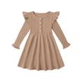 thumbnail image 1 of Gyratedream Toddler Fall Winter Long Sleeve Dress Ruffle Long Sleeve Ribbed Knit Button Down Casual Dresses 2-7 Years, 1 of 9