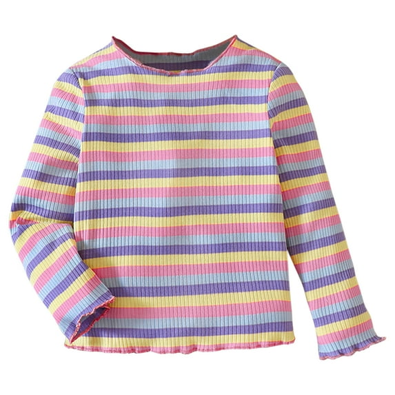 Gyratedream Toddler Girl Rainbow Stripe Long Sleeve Shirt Sweet Girls Soft and Comfortable T-Shirt
