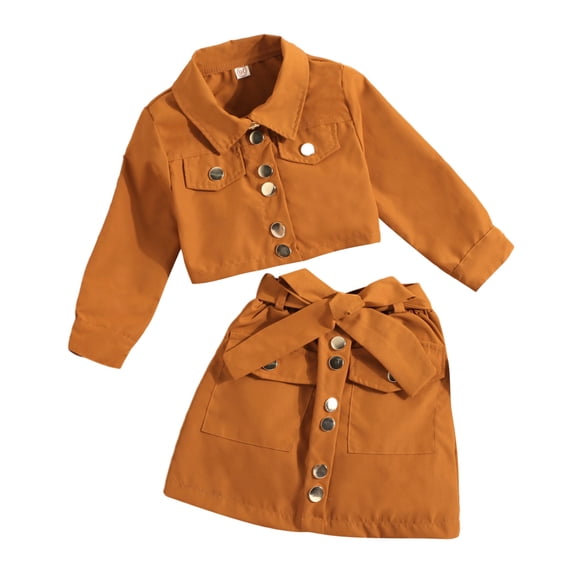 Gyratedream Toddler Girl's 2 Piece Outfit Button Up Long Sleeves Jacket and Bow Front Aline Skirt Set
