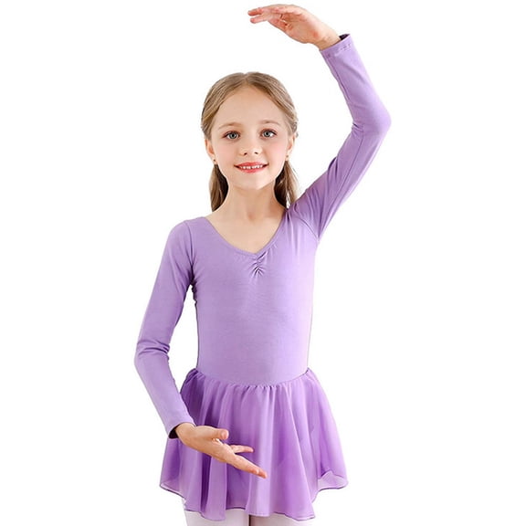 Gyratedream Toddler Girls Long Sleeve Sparkle Ballet Skirted Leotard Dance Dress Skirt Gymnastic Ballerina Outfit