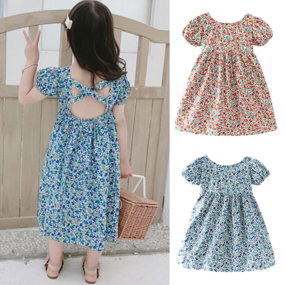 Gyratedream Toddler Kids Baby Girls Floral Sundress Casual Backless Princss Dress, Size 1-7 Years