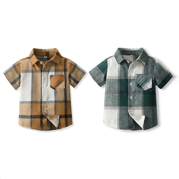 Gyratedream Toddler Little Boy Single-breasted Button down Shirt 2 Pieces Infant Kids Plaid Print Short Sleeve Lapel Collar Shirt Baby Child Summer Casual Clothes for 3 Months-8 Years