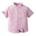 thumbnail image 1 of Gyratedream Toddler Little Boy Single-breasted Button down Shirt Infant Kids Basic Solid Short Sleeve Stand Collar Shirt Baby Child Summer Casual Clothes for 3 Months-8 Years, 1 of 3