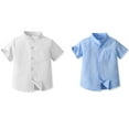 thumbnail image 1 of Gyratedream Toddler Little Boy Single-breasted Button down Shirt Two-packs Infant Kids Basic Solid Short Sleeve Stand Collar Shirt Baby Child Summer Casual Clothes for 3 Months-8 Years, 1 of 3