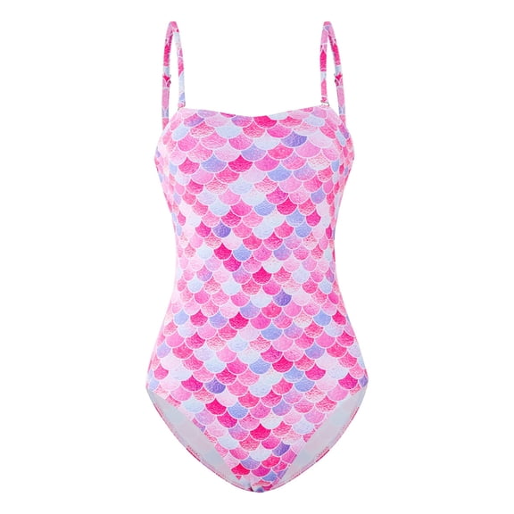 Gyratedream Women Suspender One Piece Swimwear Adult Quick Dry Mermaid Fish Scales Print Bathing Suit Family Swimsuits Matching Set for 2 Years-X-Large