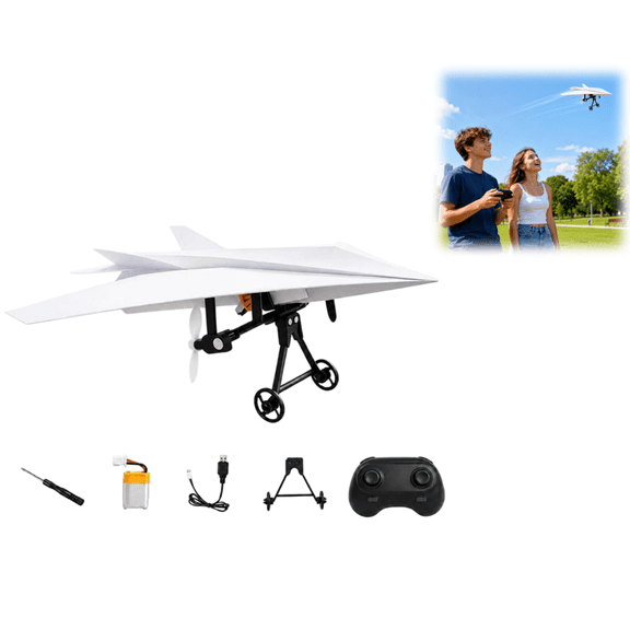 Gyro Stabilized RC Paper Airplane Conversion Kit, DIY Remote Control Plane with Dual Propellers, Foldable Lightweight Fixed Wing Flying Aircraft