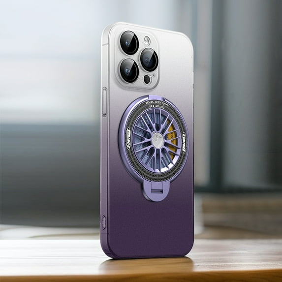 Gyro Stand Bracket Magnetic Phone Case for iPhone 14 Plus Hollow Stand Designed Lens Camera Protection Wireless Charging Anti-Fall Kickstand Cover for iPhone 14 Plus, Purple