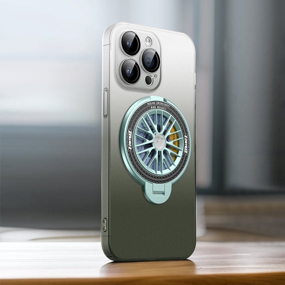 Gyro Stand Bracket Magnetic Phone Case for iPhone 14 Pro Hollow Stand Designed Lens Camera Protection Wireless Charging Anti-Fall Kickstand Cover for iPhone 14 Pro, Green
