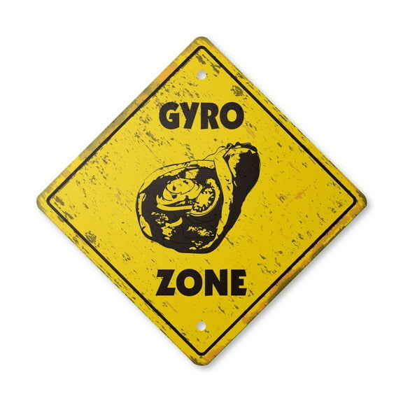 Gyro Vintage Crossing Sign Zone Xing | Indoor/Outdoor Plastic | 14" Tall rustic greek food olives pita tzatziki souvlaki