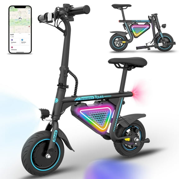 Gyrocopters Radi8 Electric scooter (Black) | UL 2272 approved | 25 km Range | 25 km/h Speed | Rear Disc Brakes | LED Lights | LCD Display | Anti-theft GPS Tracker