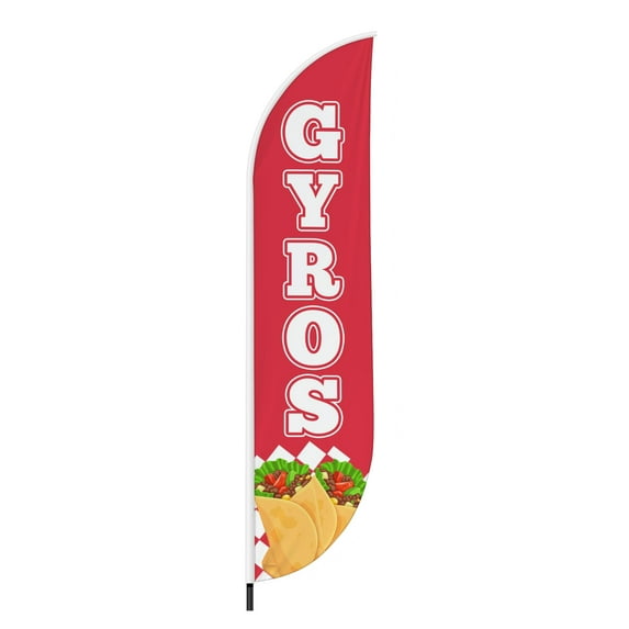 Gyros Feather Flag(11.5feetX2.5feet) by DreamController | Outdoor Business Advertising Tall Flag | Weather-Resistant Knitted Swooper Flag | Made in USA | HD Print (Flag Only)