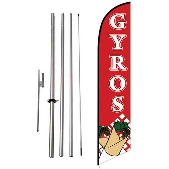 Gyros Restaurant Advertising Feather Banner Swooper Flag Sign with Flag Pole Kit and Ground Stake