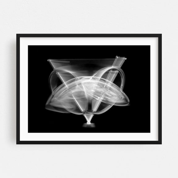Gyroscope - Photography Abstract Black and White Geometric Modern Art Surrealism Minimalist Space Black Framed Wall Art Print 24 x 36 inches