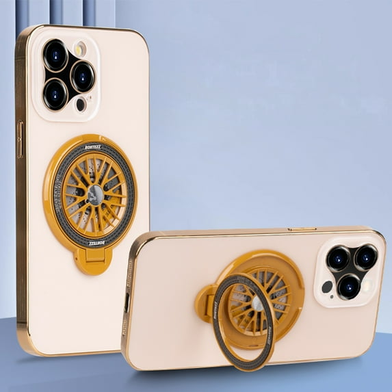 Gyroscope Ring Magnetic Bracket Rotating Case for iPhone 11 Pro Max, Electroplated Matte Shockproof Glass Lens Protector Anti-fingerprint 2 In 1 Phone Cover for iPhone 11 Pro Max, Gold