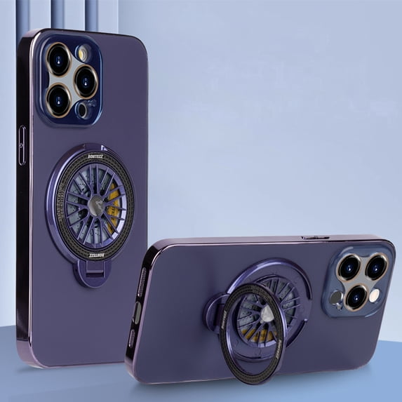 Gyroscope Ring Magnetic Bracket Rotating Case for iPhone 11 Pro Max, Electroplated Matte Shockproof Glass Lens Protector Anti-fingerprint 2 In 1 Phone Cover for iPhone 11 Pro Max, Darkpurple