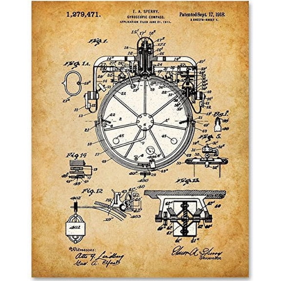 Gyroscopic Compass - 11x14 Unframed Patent Print