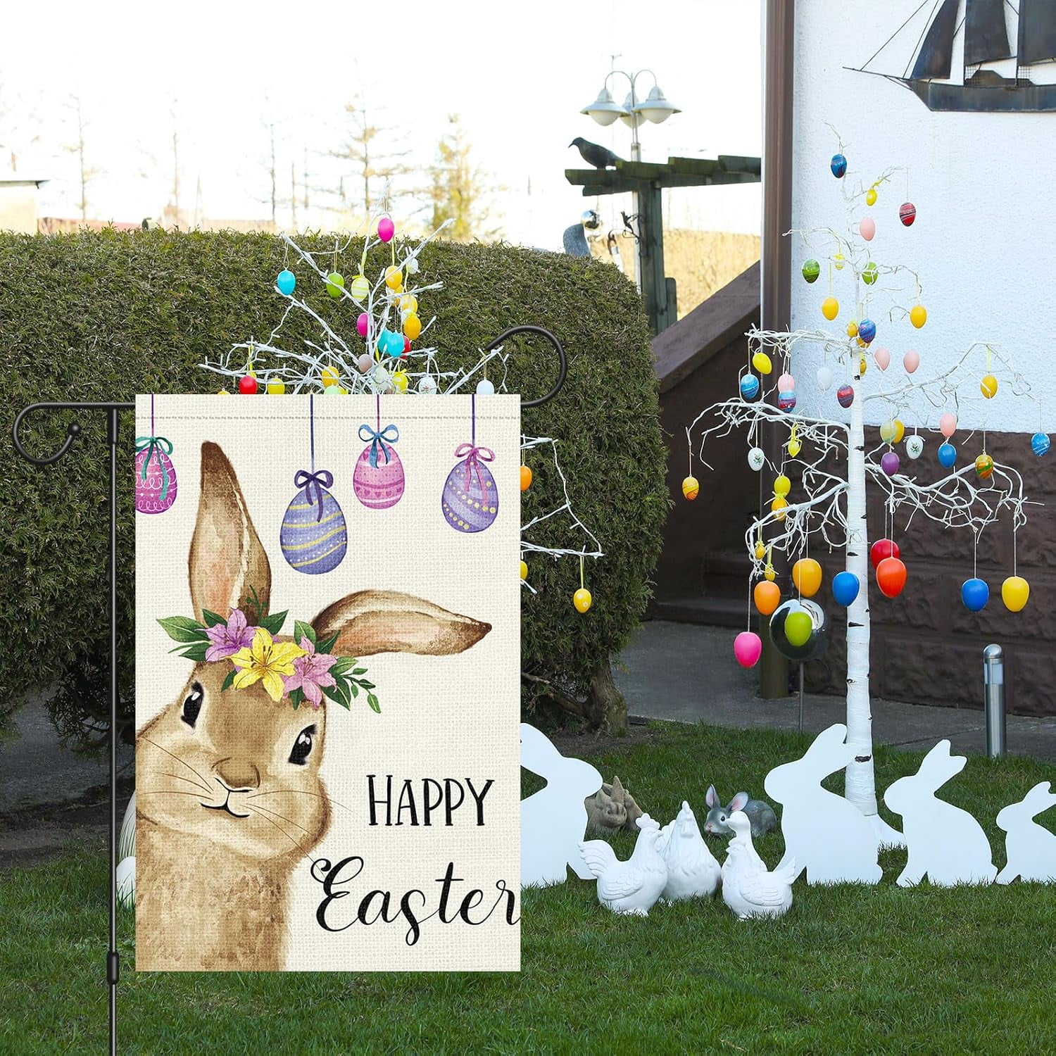 Gyryp Easter Bunny Garden Flag 12x18 Burlap, Small Vertical Easter Egg ...