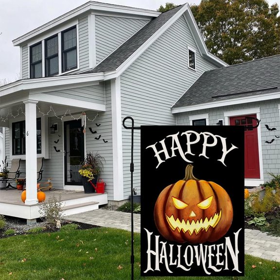 Gyryp Happy Halloween Garden Flag 12 x 18 Inch Burlap Vertical Double Sided, Scary Pumpkin Holiday Yard Outdoor Decoration