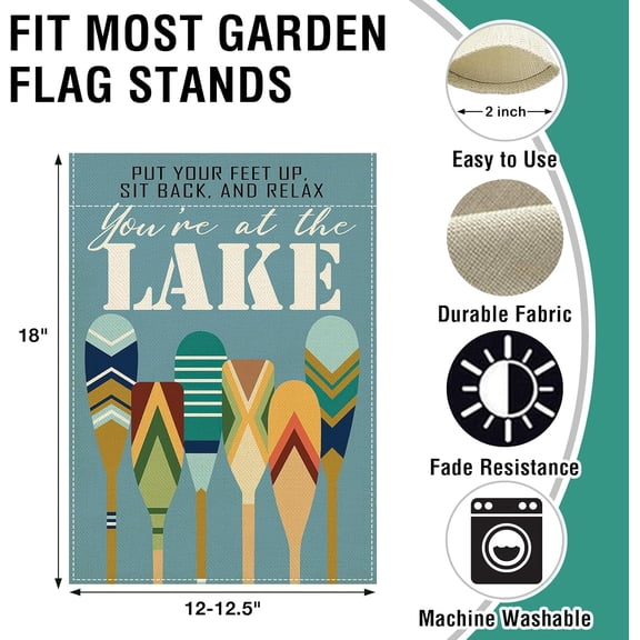 Gyryp Lake Relaxation Blue Small Decorative Garden Flag, Lakehouse Boat Paddles Yard Lawn Outside Decor, Lakeside Burlap Outdoor Home Decoration Double Sided 12 x 18