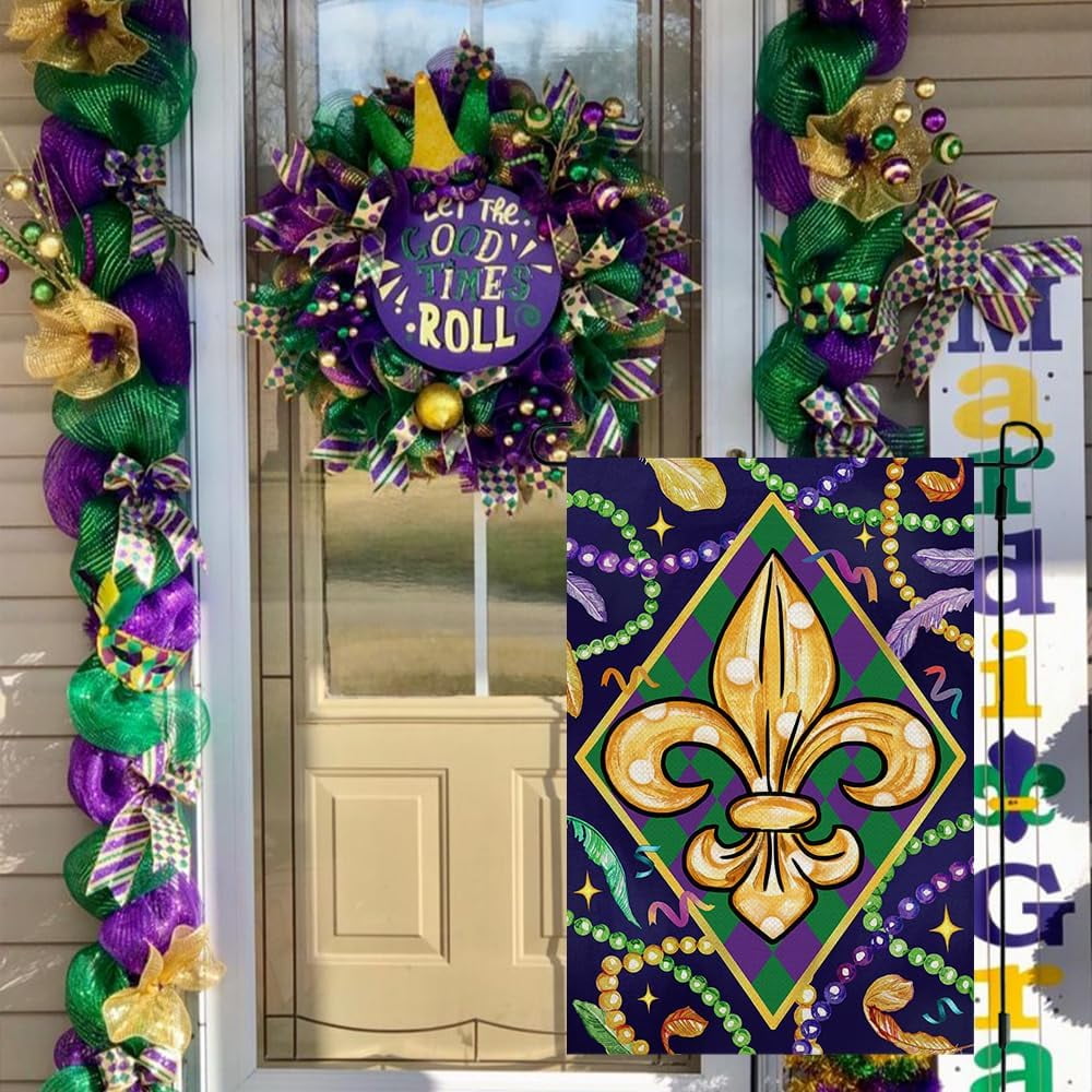 Bandiera Manicotto Mardi Gras Corona 12x18 – Per Barca, Auto, Giardino – New Orleans