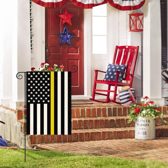 Gyryp Thin Yellow Line Dispatchers Garden Flag 12x18 Inch Double Sided Outside, American Stars and Stripes Patriotic Yard Outdoor Decoration