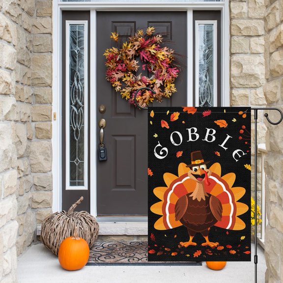 Gyryp Welcome Fall Garden Flag Thanksgiving Gobble Turkey 12x18 Inch Autumn Yard Flag Outside Outdoor House Decor